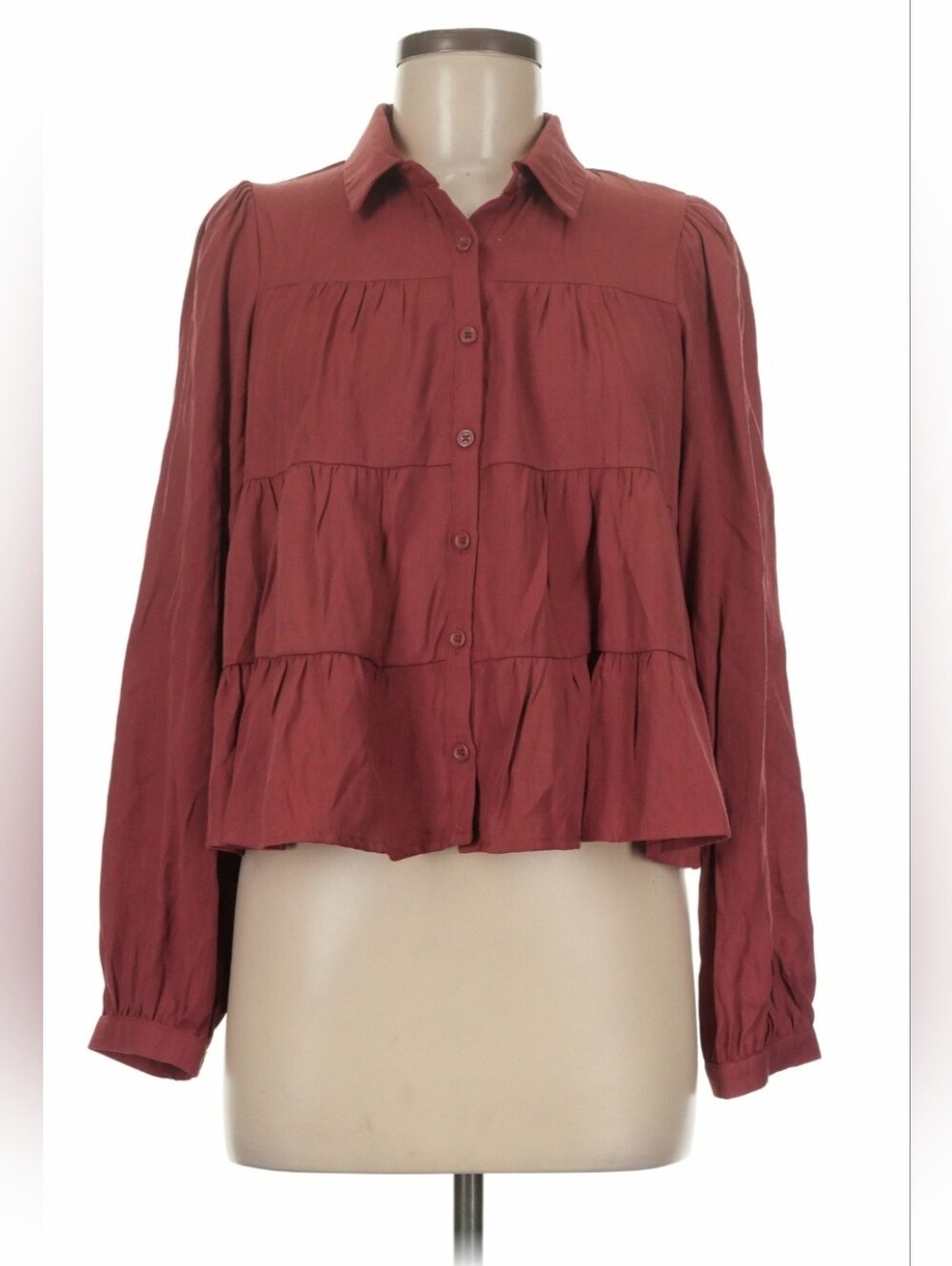 Tiered Button-Front Womens Top - Dusty Rust Rose